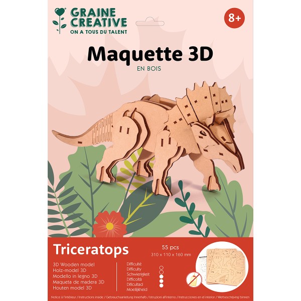Maquette 3D en bois - Tricératops - 31 x 11 x 16 cm - 55 pcs - Photo n°1