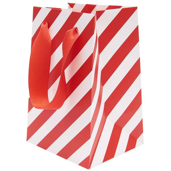 Sac cadeau en papier - Rayures - Rouge/Blanc - 12 x 18 x 10 cm - Photo n°1