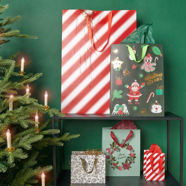 Sac cadeau en papier - Branches de Noël - Doré - 22 x 18 x 10 cm - Photo n°2