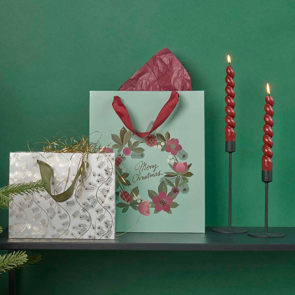 Sac cadeau en papier - Branches de Noël - Doré - 22 x 18 x 10 cm - Photo n°3