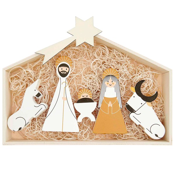 Crèche de Noël + figurines en bois à décorer - 6 pcs - Photo n°1