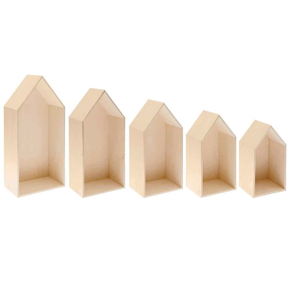 Maisons en bois - 8 x 7 x 15 cm / 13 x 7 x 27,8 cm - 5 pcs - Photo n°1