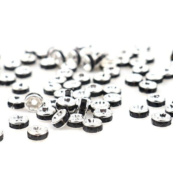 PS110255979 PAX 25 Perles intercalaires Rondelles avec Strass 4 mm, métal  finition Noir - Photo n°1