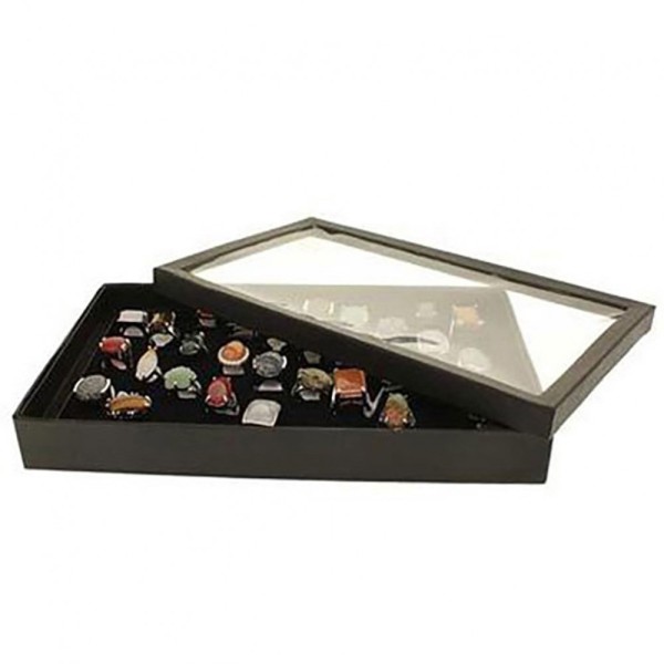 Porte bijoux boite à bague plateau carton avec couvercle (100 bagues) noir Noir - Photo n°1