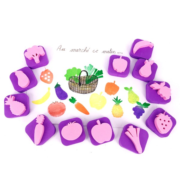Tampons mousse - Fruits et légumes - 3,5 x 3,5 cm - 12 pcs - Photo n°2