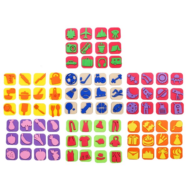 Tampons mousse - Maxi Pack - Multicolores - 3,5 x 3,5 cm - 84 pcs - Photo n°1