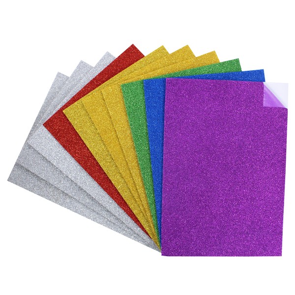 Papier mousse EVA adhésive pailletée - Multicolores - A4 - 21 x 29,7 cm - 10 pcs - Photo n°1