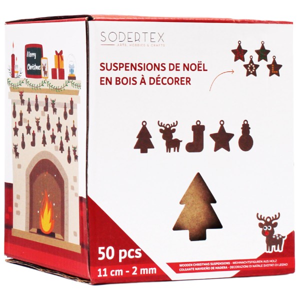 Suspensions en bois Noël + ficelle doré - Xmas Maxi - 14 cm - 50 pcs - Photo n°6