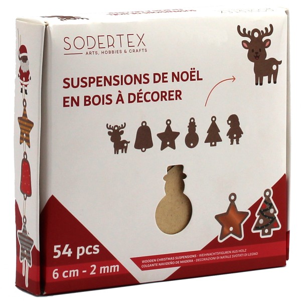 Suspensions en bois Noël + ficelle doré - Xmas Mini - 6 cm - 54 pcs - Photo n°4
