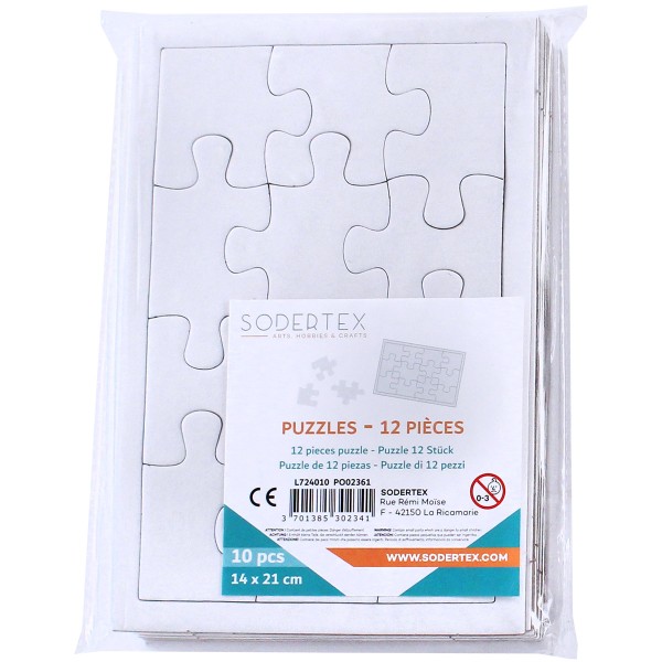 Puzzles en carton à décorer de 12 pièces- 14 x 21 cm - 10 pcs - Photo n°3