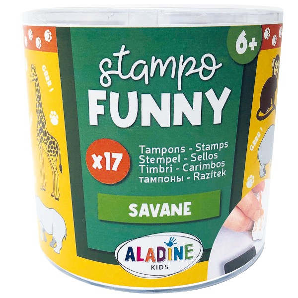 Tampons Stampo + encreur noir - Funny - Savane - 1 à 5 cm - 17 pcs - Photo n°2