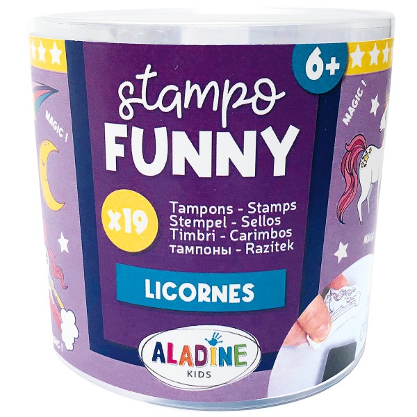 Tampons Stampo + encreur noir - Funny - Licornes - 2 à 5 cm - 19 pcs - Photo n°2