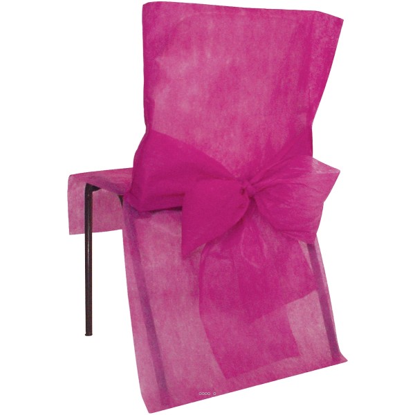 Housses de chaise X10 Fuchsias avec noeud Tissu non tissé 50 cm x95 cm - Photo n°1