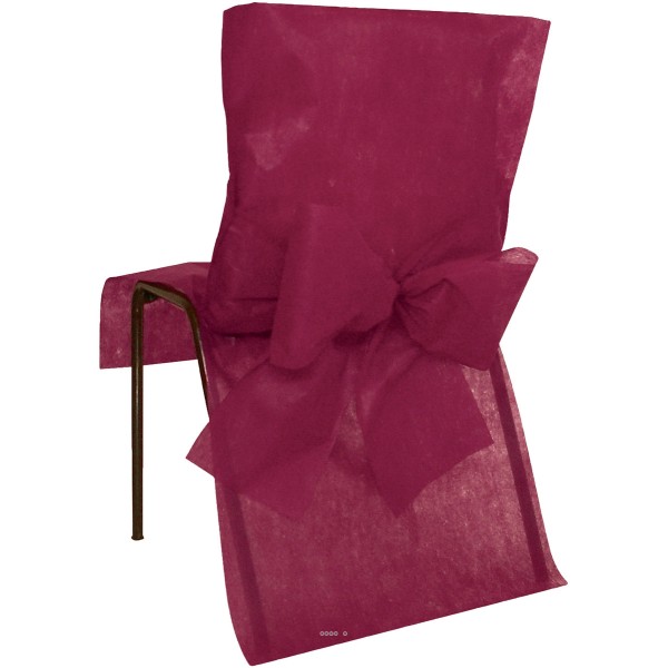 Housses de chaise X10 Bordeaux avec noeud Tissu non tissé 50 cm x95 cm - Photo n°1