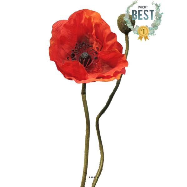Pavot artificiel H60 cm 1 fleur et 1 bouton Superbe fleur Rouge - BEST - Photo n°1
