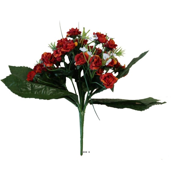 Bouquet de Roses factices 35 fleurs avec feuilles H24cm Vermillon - Photo n°1