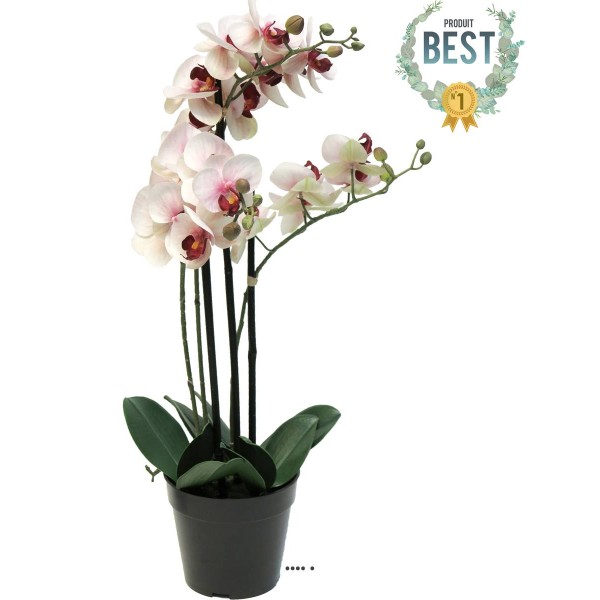 Orchidée Phalaenopsis faux 3 hampes H60 cm Top qualité Rose-crème BEST - Photo n°1