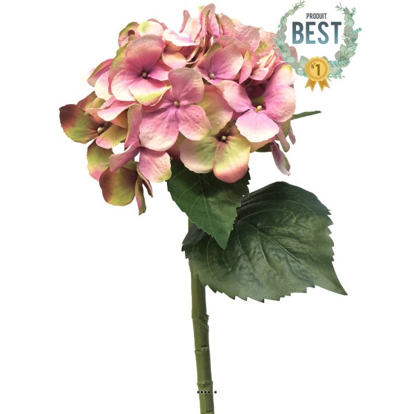 Hortensia artificiel en branche, H 48 cm Vert-rose - BEST - Photo n°1