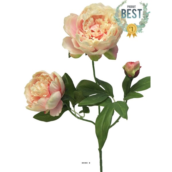 Pivoine artificielle ramifiée, 3 têtes, H 70 cm Rose pâle - BEST - Photo n°1