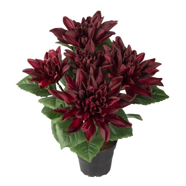 Dalhia commun artificiel en pot, 5 fleurs, H 30 cm Pourpre - Photo n°2