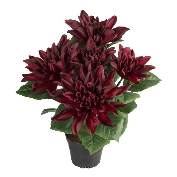 Dalhia commun artificiel en pot, 5 fleurs, H 30 cm Pourpre - Photo n°1