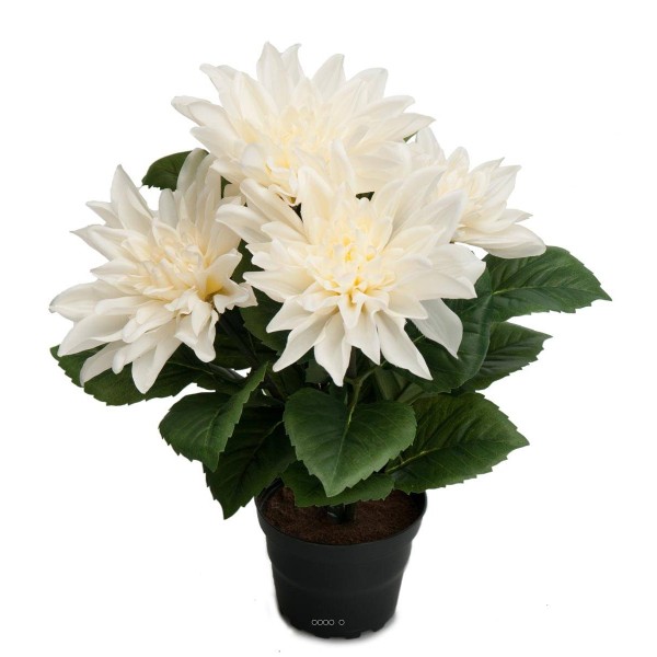 Dalhia commun artificiel en pot, 5 fleurs, H 30 cm Crème - Photo n°1