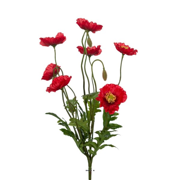 Pavots Coquelicots artificiels en piquet 7 fleurs H35 cm D25 cm Rouge - Photo n°1