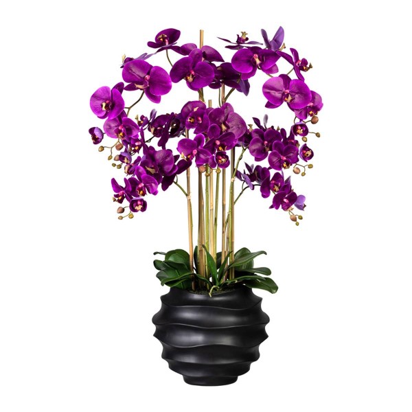 Orchidée Factice 7 hampes vase résine noir H105cm D75cm Mauve violet - Photo n°1