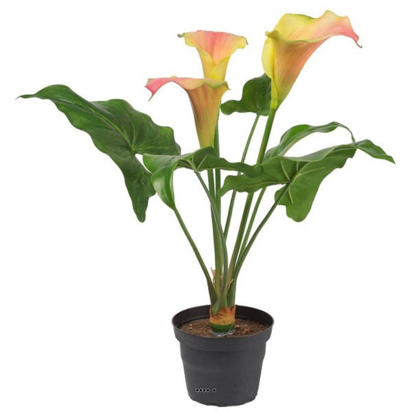 Arum calla artificiel en pot, 3 têtes de fleurs, H 40 cm Rose-orange - Photo n°1