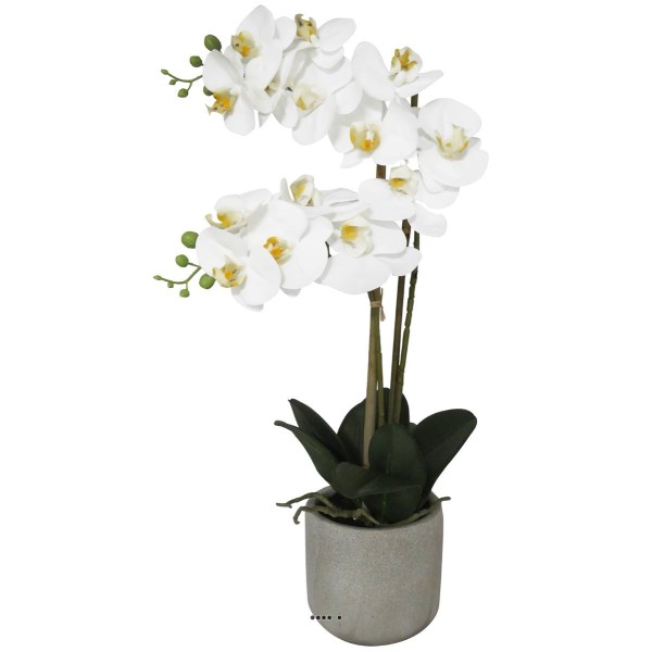 Orchidée phalaenopsis faux 2hampes 14fleurons en pot H60cm D20cm Crème - Photo n°1