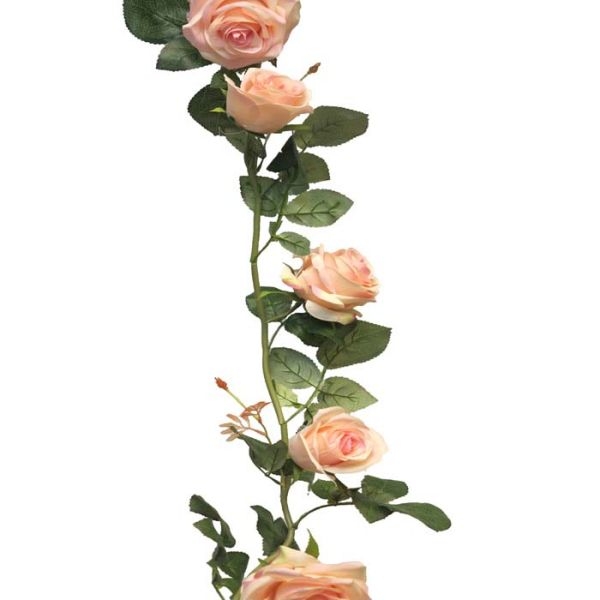 Guirlande de roses factices L145cm composée de 7belles roses Rose pâle - Photo n°1