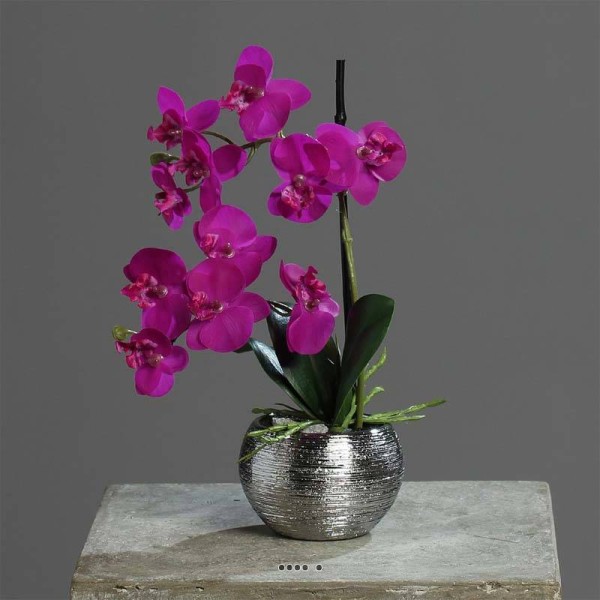 Orchidée phalaenopsis artificielle en pot céramique, H 30 cm Pourpre - Photo n°2
