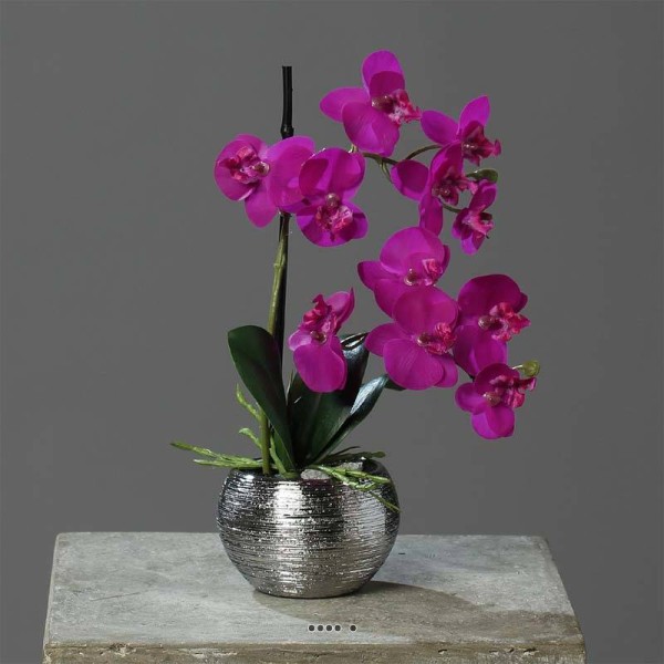Orchidée phalaenopsis artificielle en pot céramique, H 30 cm Pourpre - Photo n°1