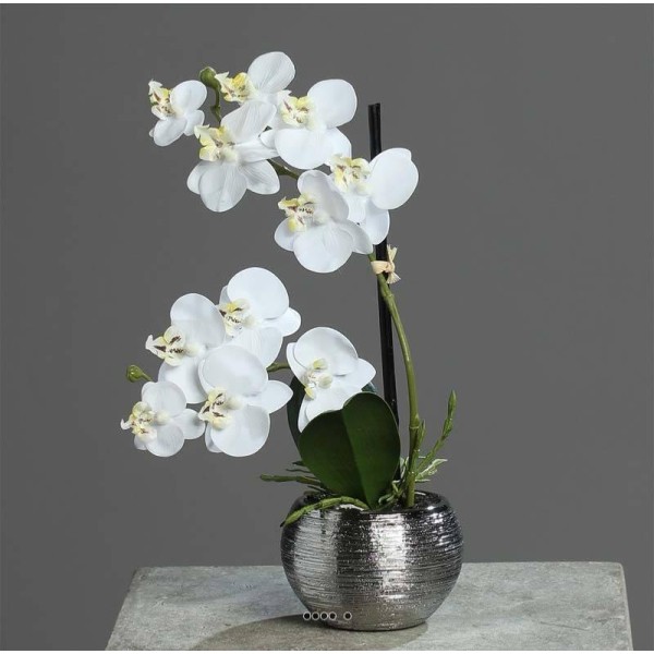 Orchidée phalaenopsis artificielle en pot céramique, H 30 cm Crème - Photo n°3