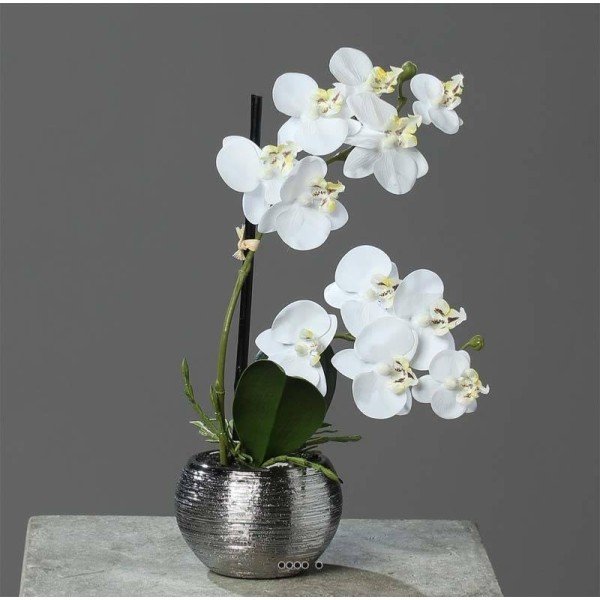 Orchidée phalaenopsis artificielle en pot céramique, H 30 cm Crème - Photo n°1