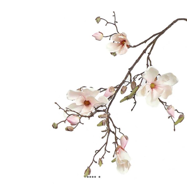 Branche de magnolia artificiel 4 fleurs 22 boutons H 107 cm Rose-crème - Photo n°2