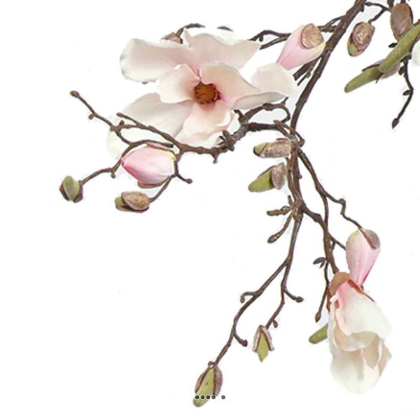 Branche de magnolia artificiel 4 fleurs 22 boutons H 107 cm Rose-crème - Photo n°3