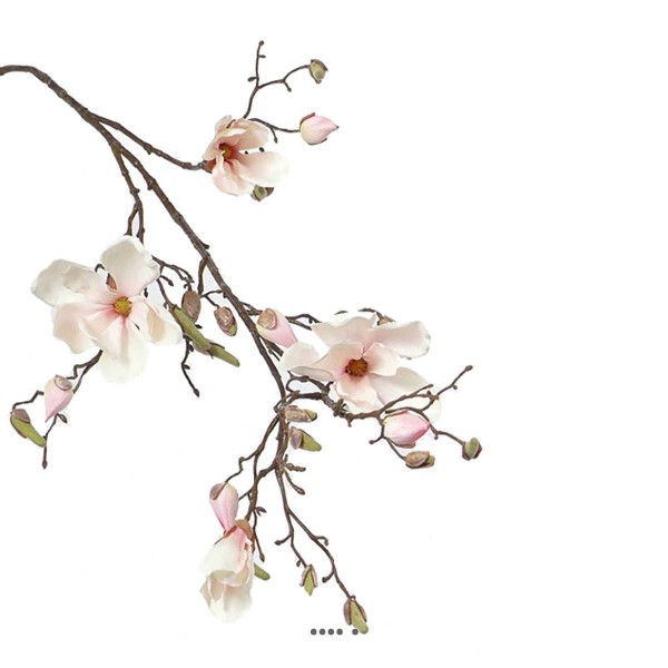 Branche de magnolia artificiel 4 fleurs 22 boutons H 107 cm Rose-crème - Photo n°1