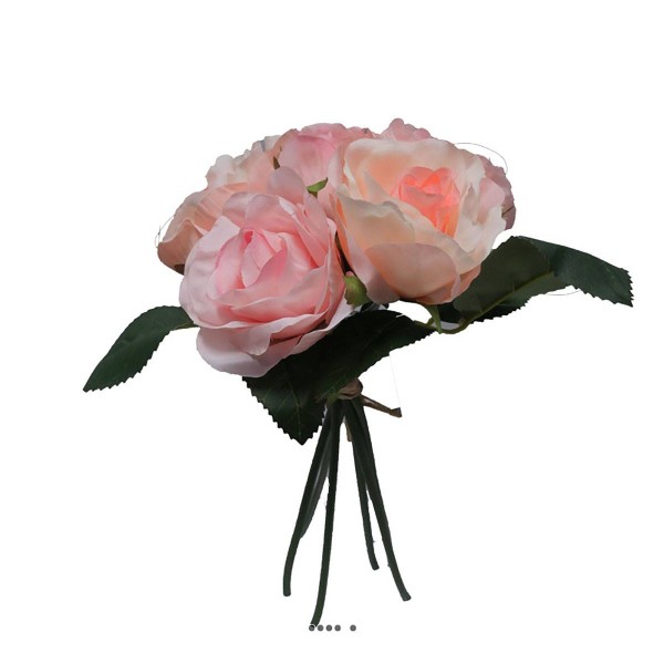 Petit bouquet de fausses roses H 27 cm 5 têtes et 1 bouton Rose pâle - Photo n°2