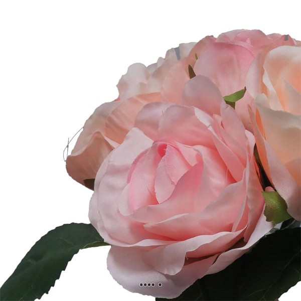 Petit bouquet de fausses roses H 27 cm 5 têtes et 1 bouton Rose pâle - Photo n°3