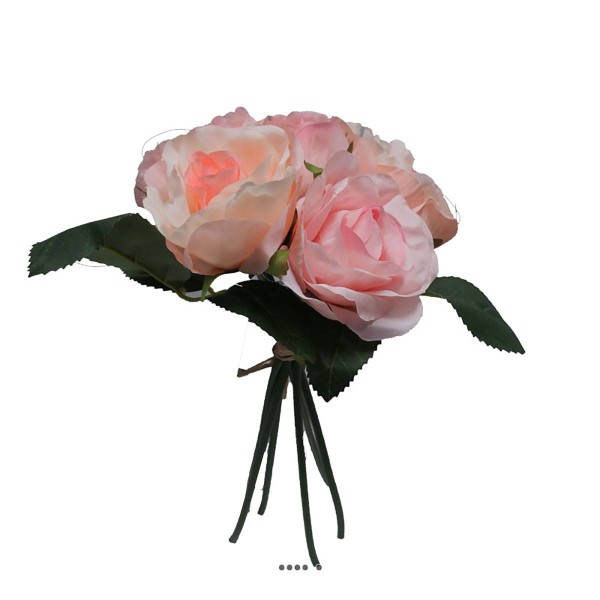 Petit bouquet de fausses roses H 27 cm 5 têtes et 1 bouton Rose pâle - Photo n°1