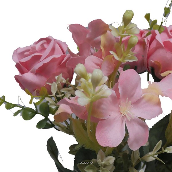 Bouquet de mini fleurs artificielles et roses H 33 cm Rose - Photo n°3