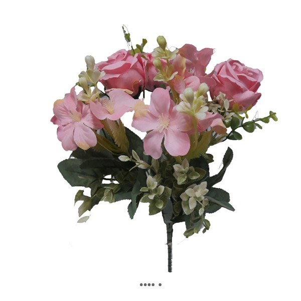 Bouquet de mini fleurs artificielles et roses H 33 cm Rose - Photo n°1