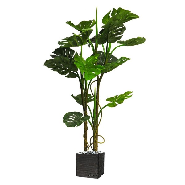 Monstera deliciosa artificiel en pot 3 troncs 14 grandes feuilles H 135 cm Vert - Photo n°2