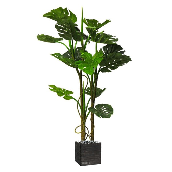 Monstera deliciosa artificiel en pot 3 troncs 14 grandes feuilles H 135 cm Vert - Photo n°1