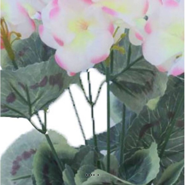 Composition fleurs artificielles cimetière pot géraniums H39 cm L27 cm Rose-crème - Photo n°3