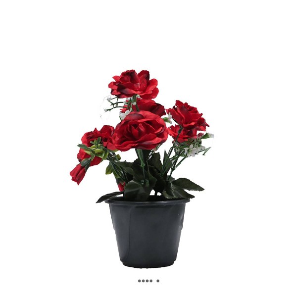 Pot composition fleurs artificielles cimetière roses et fleurettes H 24 cm L 16 cm Rouge - Photo n°2