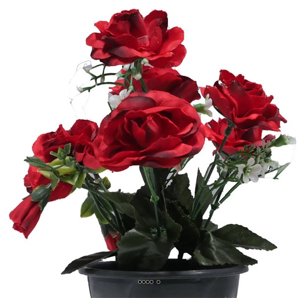 Pot composition fleurs artificielles cimetière roses et fleurettes H 24 cm L 16 cm Rouge - Photo n°3