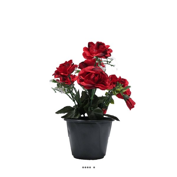 Pot composition fleurs artificielles cimetière roses et fleurettes H 24 cm L 16 cm Rouge - Photo n°1