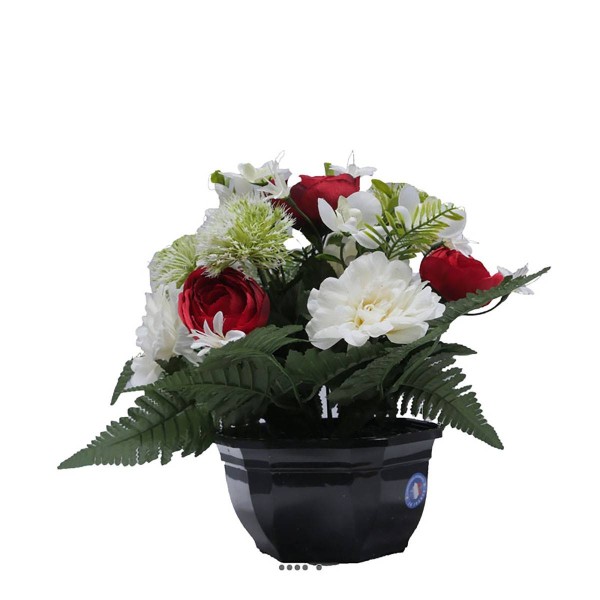 Coupe fleurs artificielles cimetière renoncules alliums et chrysanthèmes D 29 cm Rouge - Photo n°2